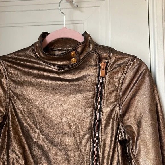 NWT Seven for all Mankind Gold Metallic Jean Motorcycle Jacket - Picture 4 of 9